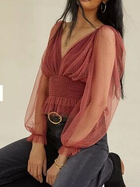 Anthropologie Tulle V-Neck Blouse Size 1X (K)